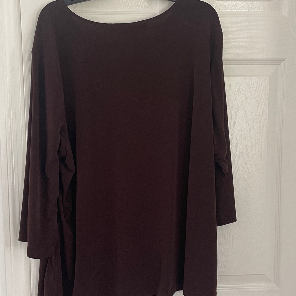 Susan Graver Chocolate Embellished V-Neck Blouse size 3X - Picture 6 of 8
